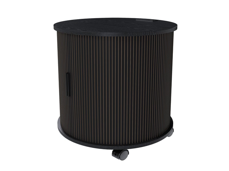  Table de chevet modèle cylinder 60 cm, noir, station de charge usb, prise, porte inclinée, roulettes  - Conforama D