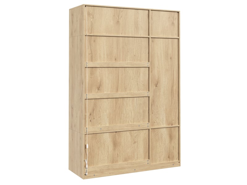  Armoire 3 portes avec miroir, éclairage led, 4 tiroirs et 8 niches pour chambre, mdf chêne, 135 × 47 × 200 cm  - Conforama E