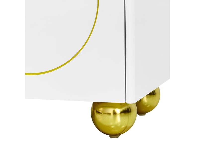  Meuble tv moderne 170x38x44 cm, le salon avec 4 portes de rangement, pieds métal doré, panneau de particules, blanc  - Conforama E