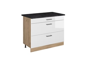 Vicco meuble cuisine, blanc haute brillancechêne doré, 100cm plan de travail anthracite