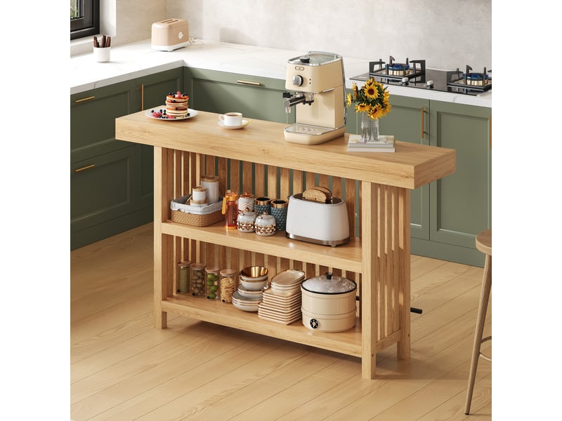  Table de bar 160x40x105 cm avec repose-pieds et rangement 2 niveaux en mdf couleur naturel  - Conforama D