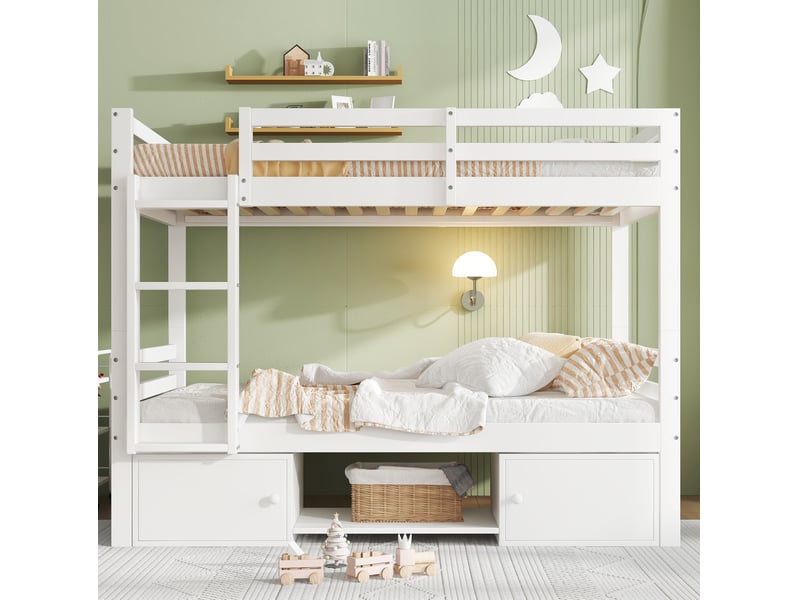  Lit superposé enfant 90x200 cm – blanc – séparable en 2 lits avec rangements et étagères à chaussures pratiques  - Conforama B