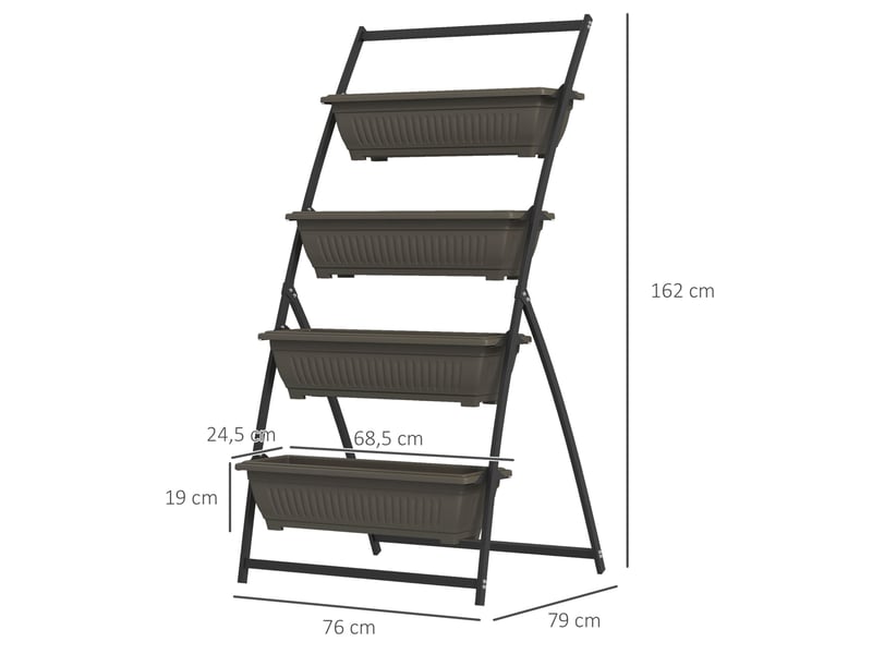  Support plantes à 4 niveaux 76 x 79 x 162 cm – marron – 4 bacs drainants, intérieur et extérieur  - Conforama C