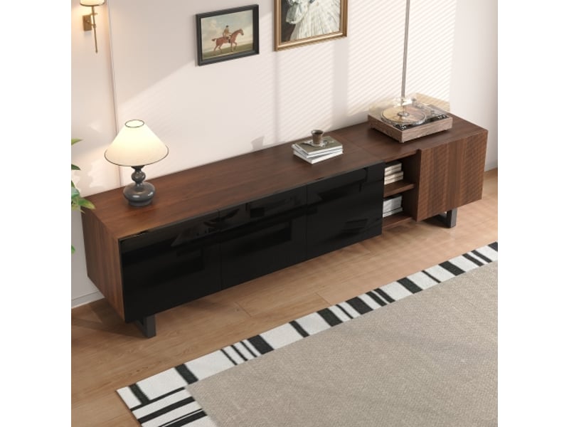  Meuble tele haut 180x38x50 cm avec 4 portes, aspect bois vintage, design unique  - Conforama C