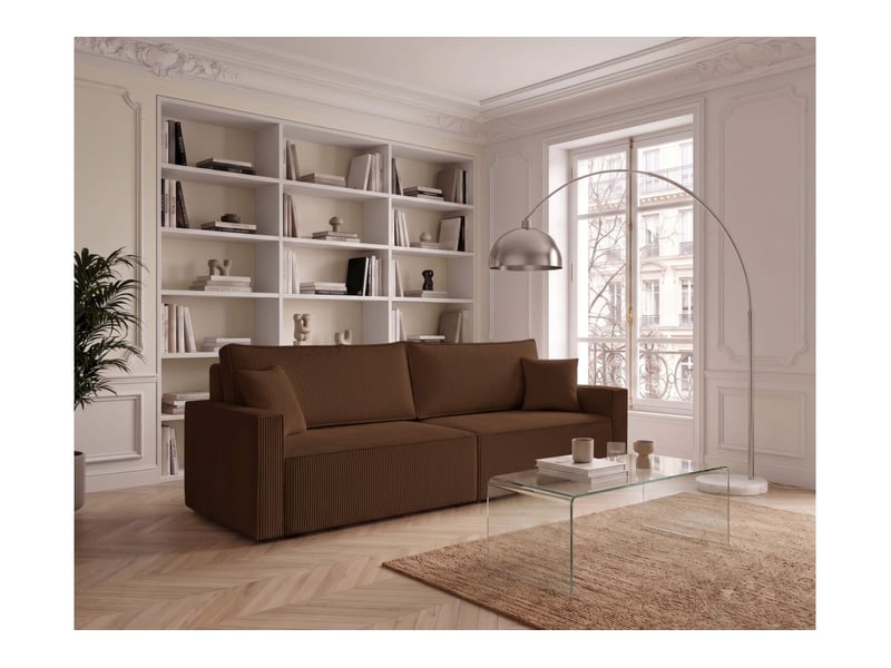  Farah - canapé droit 3 places convertible accoudoirs slim en velours cotelé  - Conforama B