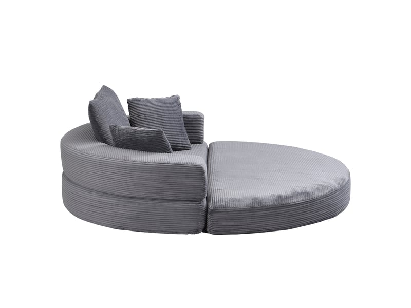  Canapé convertible en lit 2 en 1 gris en velours côtelé, canapé-lit ovale 173 x 176 cm avec coussins, pour salon et chambre  - Conforama W