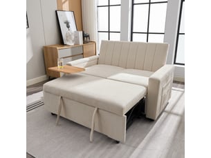 Canapé convertible - 140 x 84,5 x 84 cm, canapé-lit 2 places, lit gigogne, tissu chenille, 140 x 84.5 x 84 cm, beige