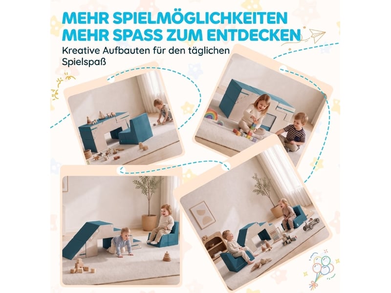  Lot de 2 blocs en mousse pour tout-petits 131x39x44 cm – crème et bleu – housses amovibles lavables  - Conforama D