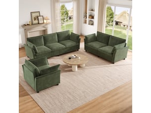 Ensemble canapé modulable 6 places en tissu chenille vert, 6-7 personnes, 220×87×81 cm