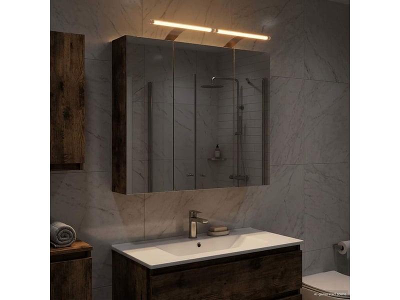  Armoire miroir salle de bain, meuble de rangement chêne fumé 70x14.5x70 cm shl3850  - Conforama B