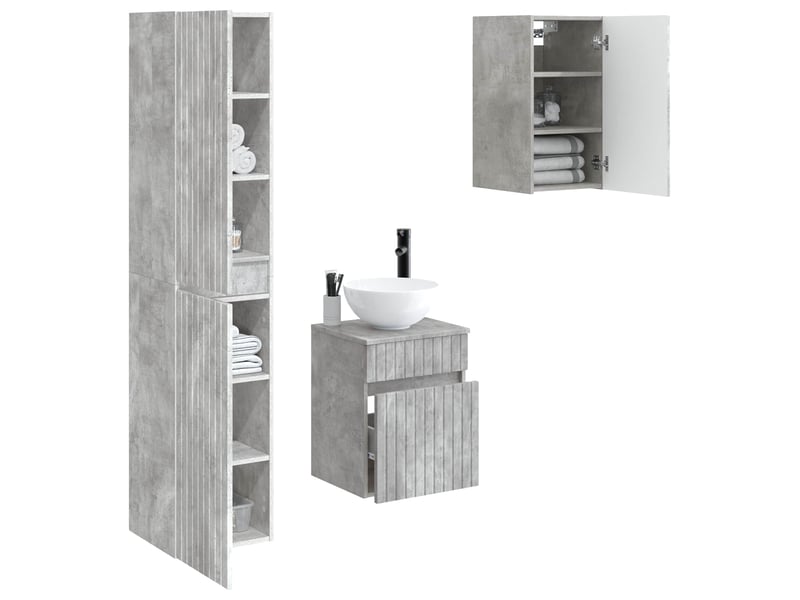  Ensemble de mobilier de salle de bain 3 pc gris béton cf64386  - Conforama C