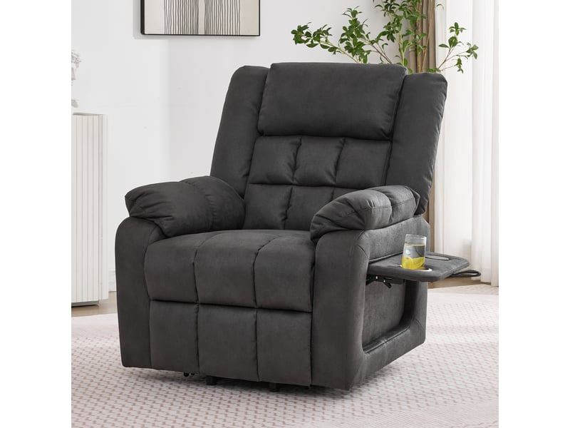 Fauteuil releveur 87x96x103 cm – fauteuil 1 place avec massage chauffage repose-pieds porte-gobelet usb – tissu – gris foncé - Conforama C