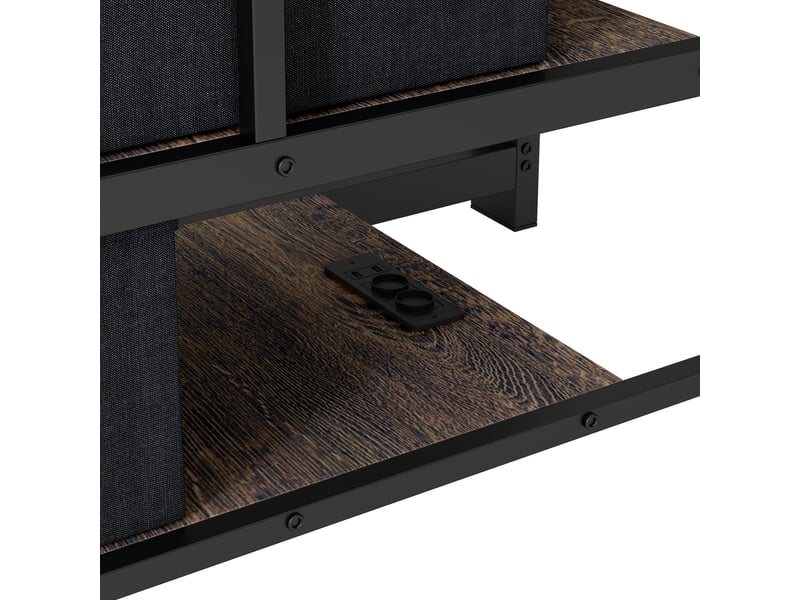Lit superposé 140 × 200 cm, escalier réversible avec 3 rangements, led musicale, 2 prises et 2 ports usb, noir - Conforama E