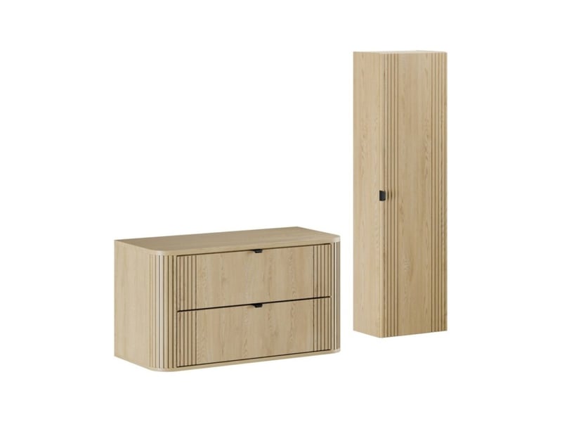  Ensemble de salle de bain kori : meuble sous vasque 100cm + plan vasque + colonne de rangement  - Conforama A