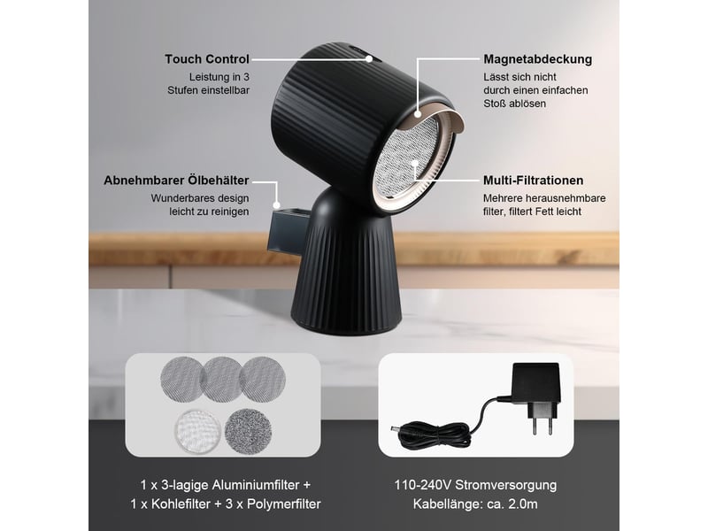 Mini hotte aspirante à recyclage 180 m³h, hotte de table portable à 3 vitesses, filtre à charbon actif, classe énergétique a+ - Conforama W