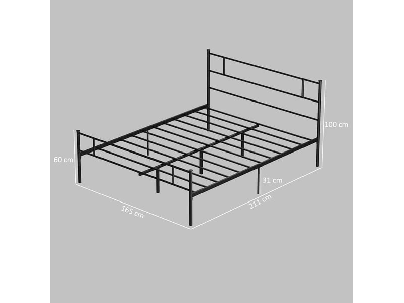 Cadre de lit 160x200 en acier noir mat, avec lattes, tête et pied de lit - Conforama E