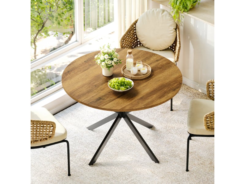  Table ronde campagne, pieds en x – diamètre 120 cm – cuisinesalle à mangerbureaucafé – rétro brun et noir  - Conforama D