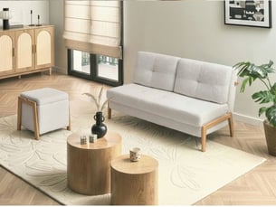 Canapé droit fixe <strong>BELIANI</strong> <strong></strong> 3 places Tissu blanc avec coffre de rangement