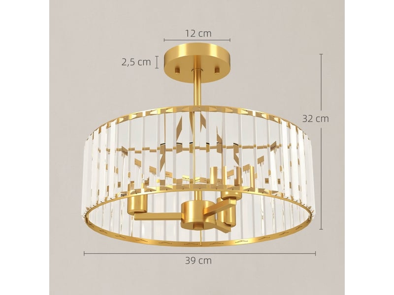  Plafonnier,39x39x32 cm,meulva,3 douilles e14,métal doré et cristal,puissance maximale supportée : 40 w,gold  - Conforama C