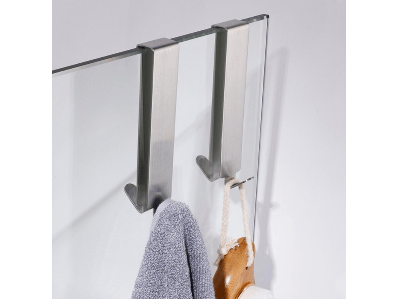 Crochets de porte de douche, lot de 2, de salle de bain en acier inoxydable de 130 mm, double face (argent, gris - Conforama D