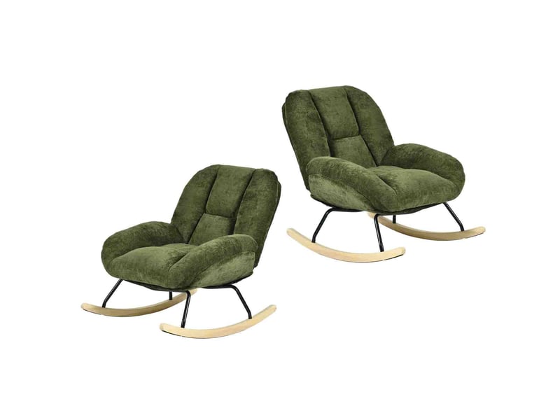 Lot de 2 fauteuil à bascule scandinave, rocking chair en tissu chenille, pieds en bois d’hévéa, vert - Conforama A