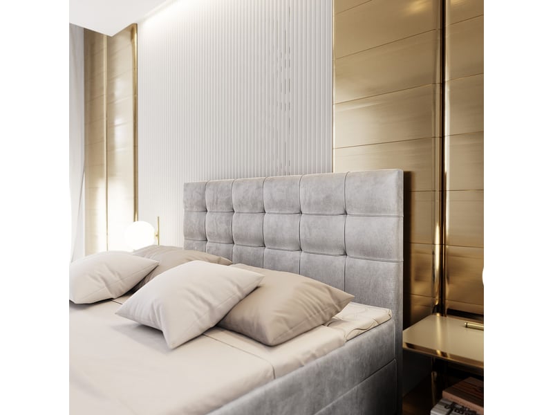 Boxspring glos 200x200 cm, lit complet avec matelas, beige - Conforama D