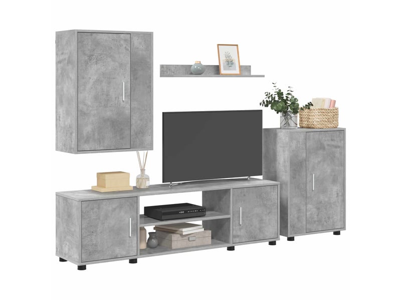  Ensemble meuble tv - banc tv - meuble de rangement gris béton bois d'ingénierie  - Conforama C