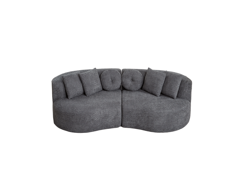  Canapé modulable 3 places 223x79x109 cm, 6 coussins anthracite, arrondi sans accoudoirs, tissu en chenille, gris  - Conforama A