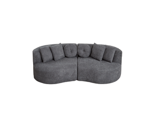 Canapé modulable 3 places 223x79x109 cm, 6 coussins anthracite, arrondi sans accoudoirs, tissu en chenille, gris