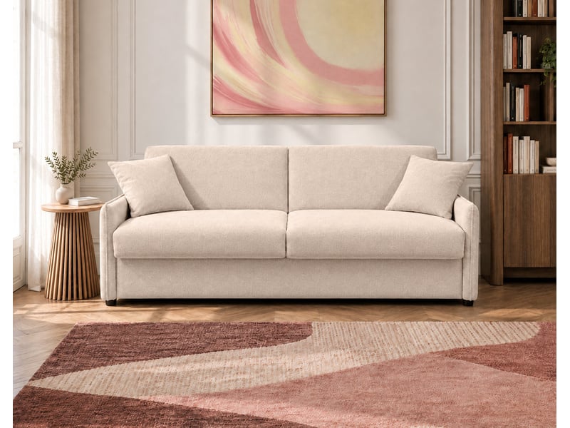  Adele - canapé lit 3 places convertible express couchage quotidien 160x190 cm matelas 18 cm en tissu texturé - best mobilier - beige ADELE - Conforama B