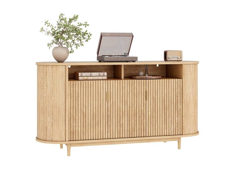 Buffet 3 portes 140 x 40 x 78 cm en mdf et panneaux de particules, naturel - Conforama A