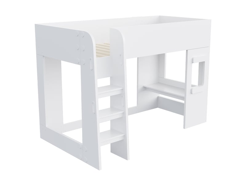  Lit mezzanine 90 x 200 cm avec bureau, led et échelle à mains courantes, blanc C-CRAFTLINK - Conforama E