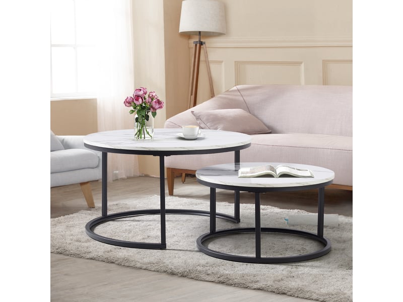  Table basse gigogne 2 pièces effet marbre blanc et noir evryae  - Conforama C
