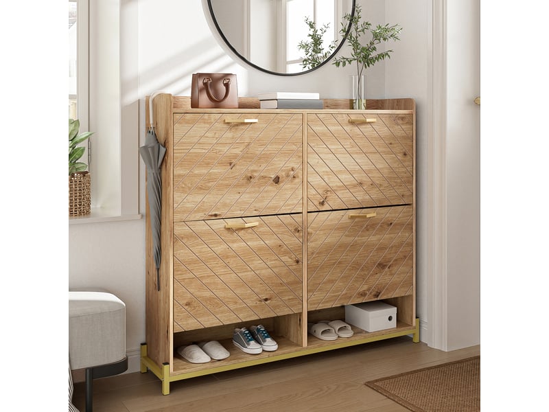  Meuble à chaussures moderne aspect bois 4 portes, rangement gain de place robuste et élégant pour entrée et couloir  - Conforama B