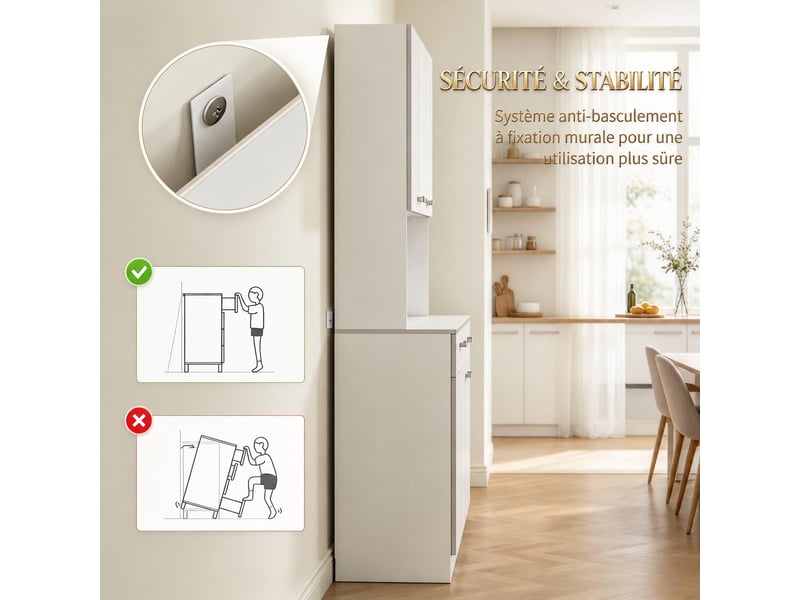 Meuble de cuisine muvano, buffet de cuisine 6 portes 1 tiroir, blanc et gris, 101 × 39 × 180 cm - Conforama R