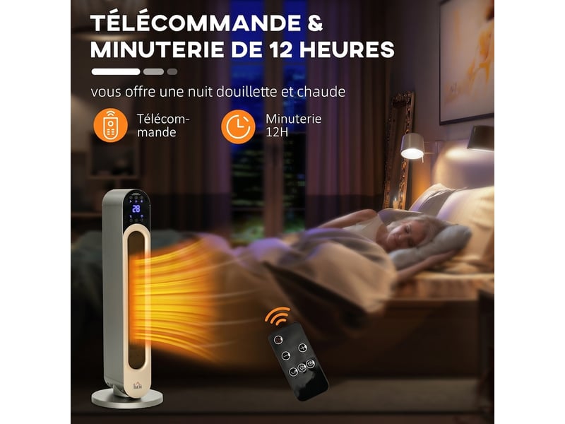Chauffage soufflant oscillant radiateur céramique ptc 2200w avec télécommande et minuterie noir - Conforama E