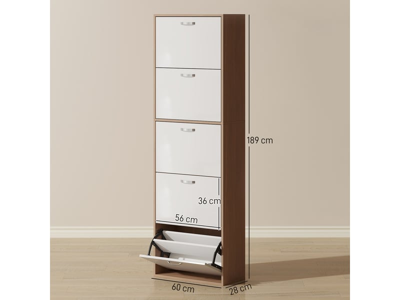  Meuble à chaussures fin en mdf blanc et marron avec 5 niveaux et 2 étagères par niveau dimensions 60x28x189 cm  - Conforama C