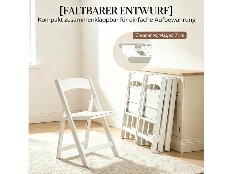  Chaises de salle à manger pliantes lot de 4 pour intérieur et extérieur, en résine et polyuréthane blancs  - Conforama E