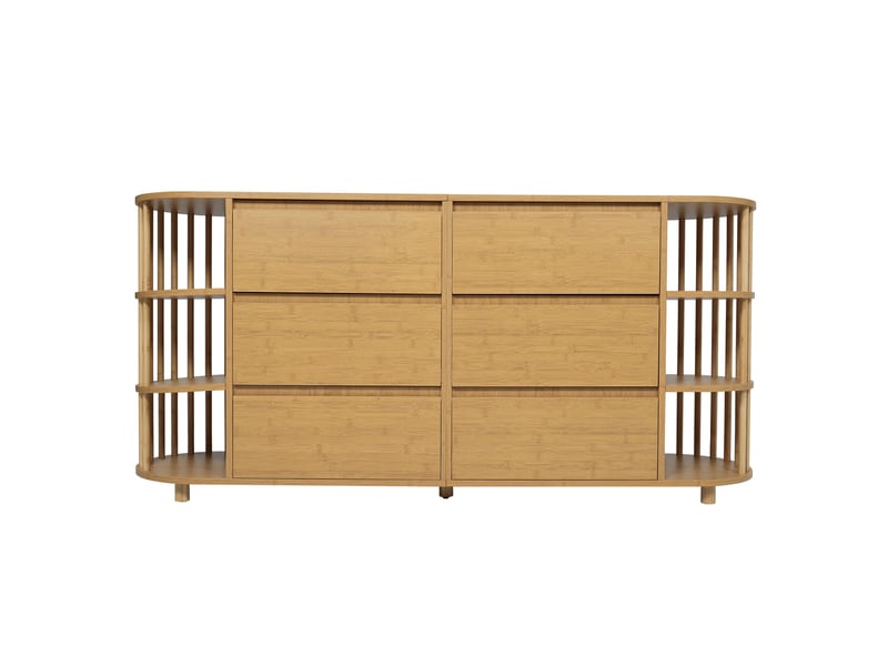 Buffet chêne 160 × 40 × 75 cm, 6 tiroirs et étagères latérales en bambou IKSETERA TRADING LTD - Conforama R