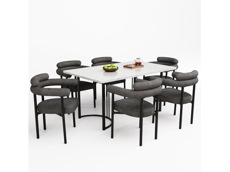  Lot de 6 chaises de salle à manger 70x62x85 cm, gris foncé, structure métallique, style moderne, avec accoudoirs  - Conforama A