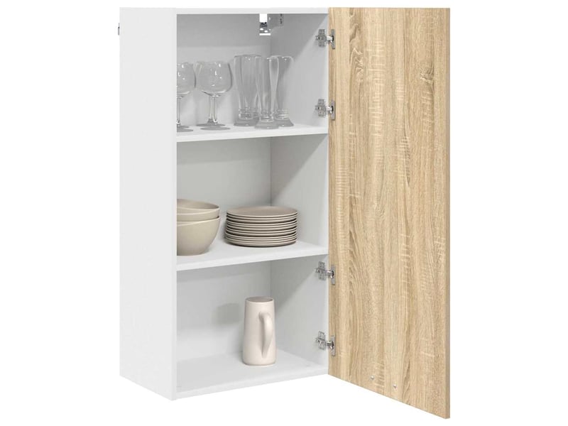 Meuble de rangement cuisine, armoire suspendue chêne sonoma et blanc 50x31x100cm - Conforama C