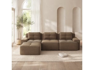 Canapé modulable en l 293x177x69 cm 3 places, sans montage, assise profonde, avec pouf, en velours côtelé, marron