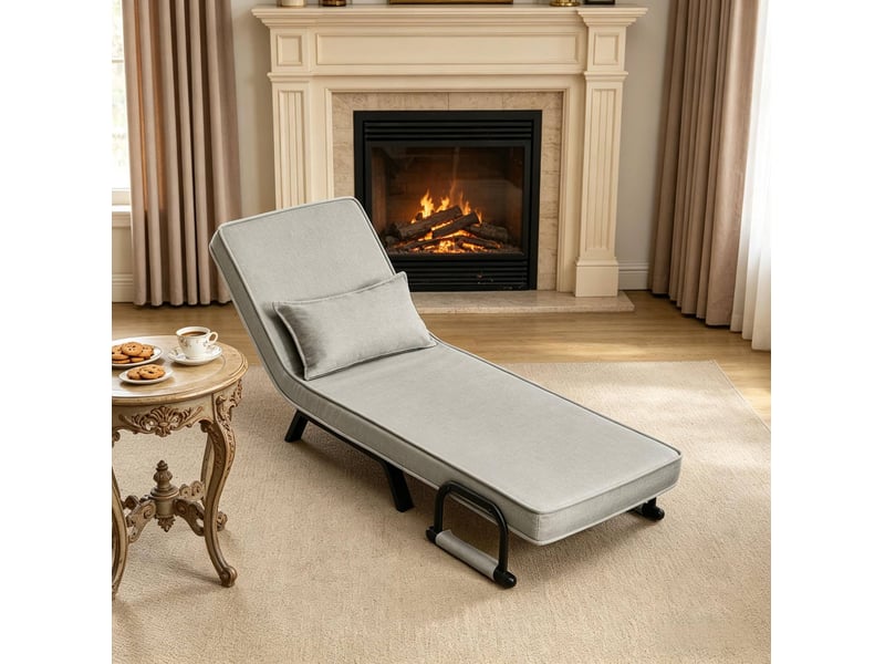 Fauteuil convertible 3 en 1 avec dossier réglable sur 5 positions et coussin amovible en tissu gris clair - Conforama D