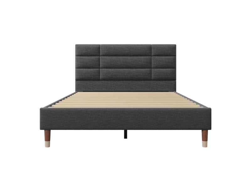  Lit double 140x200cm avec sommier à lattes, cadre de lit rembourré avec tête de lit, en lin gris foncé, pour adulte et adolescents  - Conforama B