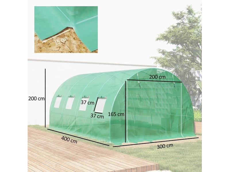  Bâche de remplacement pour serre 400 x 300 x 200 cm – vert – fenêtres enroulables et porte zippée – ventilation réglable  - Conforama C