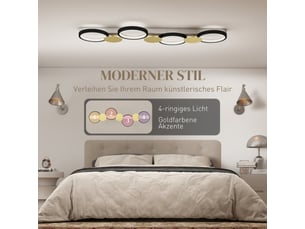 Plafonnier led 38 w 1500 lm, noir et doré, 3000-6500 k, 4 ampoules, télécommande