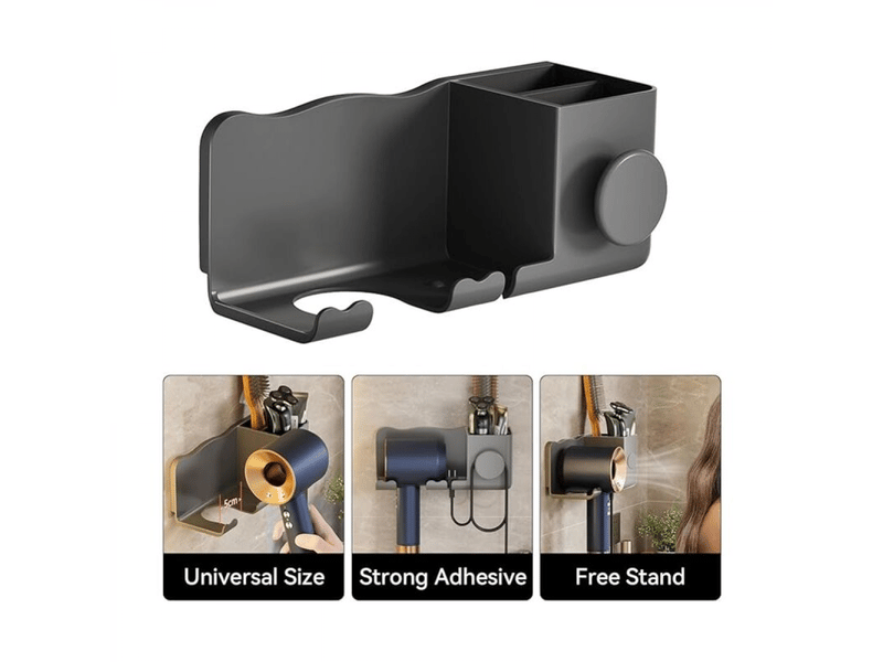 Support mural pour sèche-cheveux, support adhésif pour sèche-cheveux, support en plastique et meuble-lavabo (noir 9,35 pouces) - Conforama C