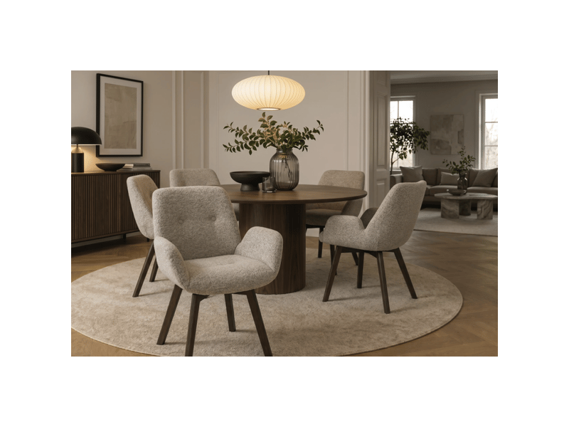  Lot de 2 chaises design sorrano pivotantes à 360° en tissu tweed taupe et pieds en chêne foncé  - Conforama B