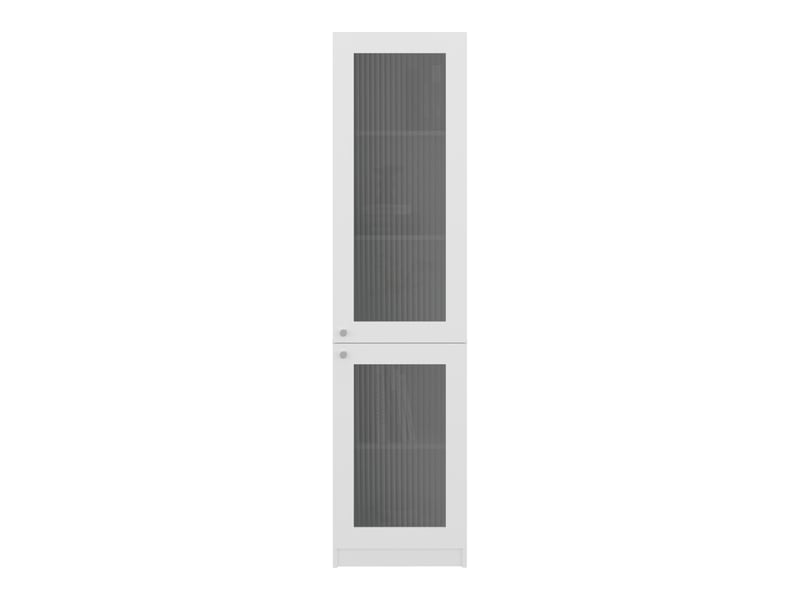  Bibliothèque fluted panel de 181 cm avec porte vitrée et 5 étagères, blanc  - Conforama A