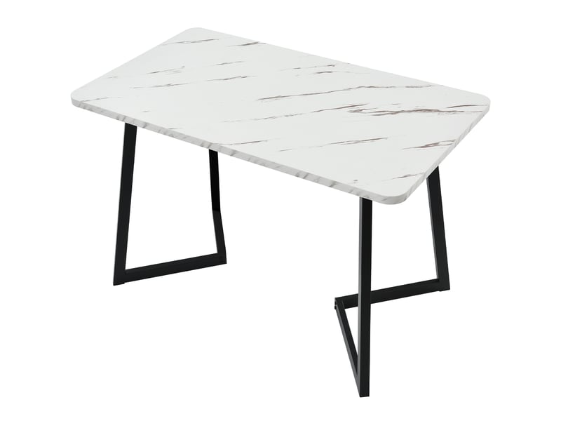 Table de salle à manger rectangulaire en mdf effet marbre pieds métal 117×68×75 cm blanc et noir  - Conforama D